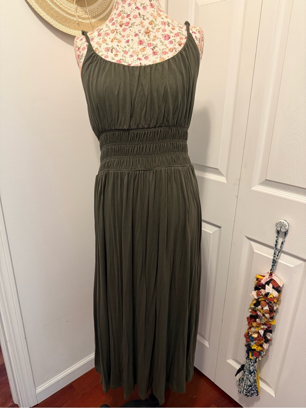 Old Navy Olive Green Smocked Maxi Dress